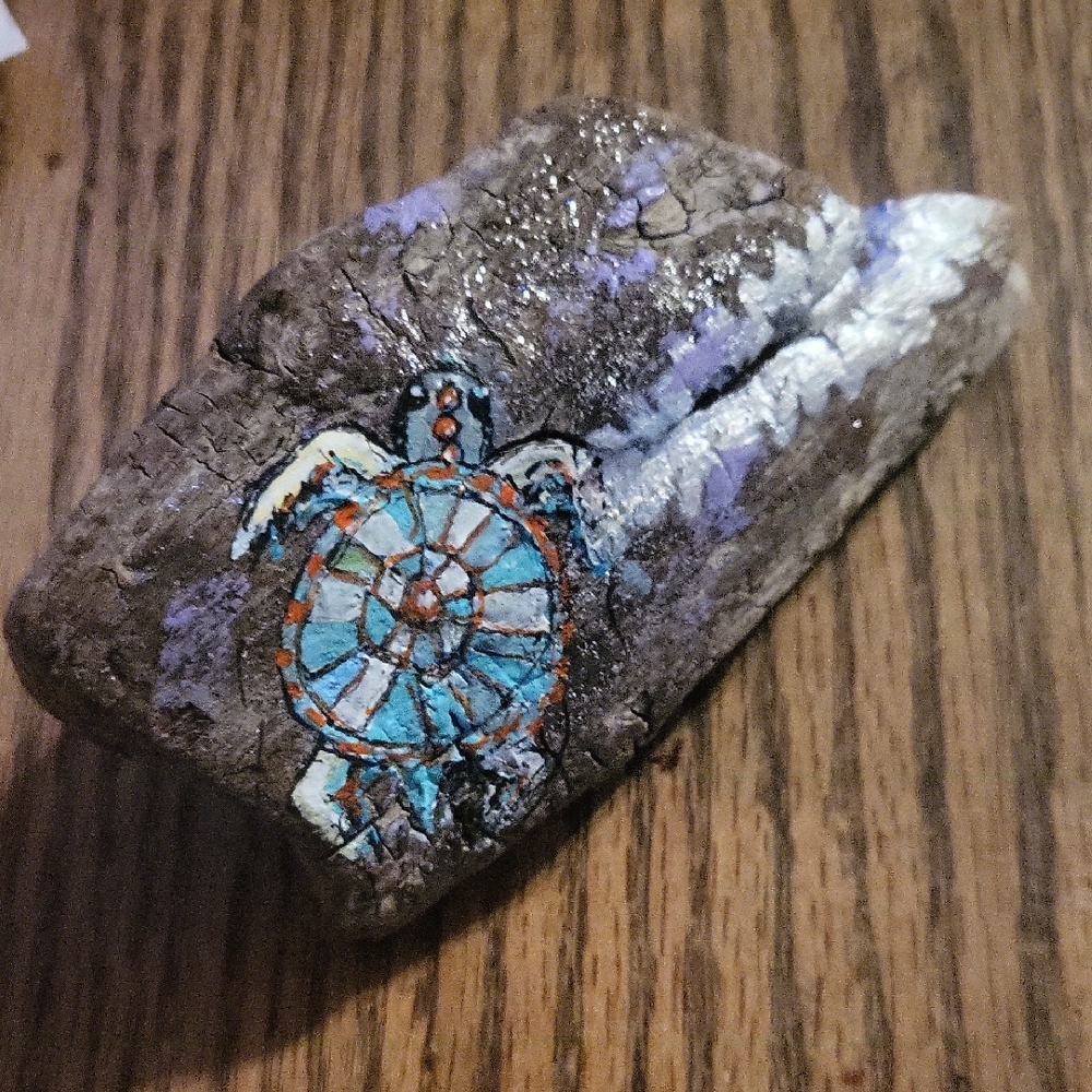 Hand-Painted Turtle Rock Decor